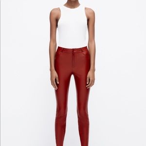 Zara red faux leather pants